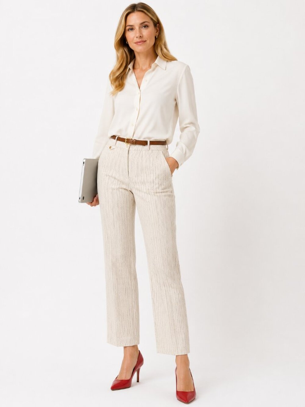 Anthropologie Cream Striped Skinny Pants